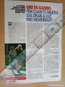 Collectionnisme de Magazine Pronto: reportaje revista pronto - greta garbo en cuanto muera saldran a la luz mis memorias -